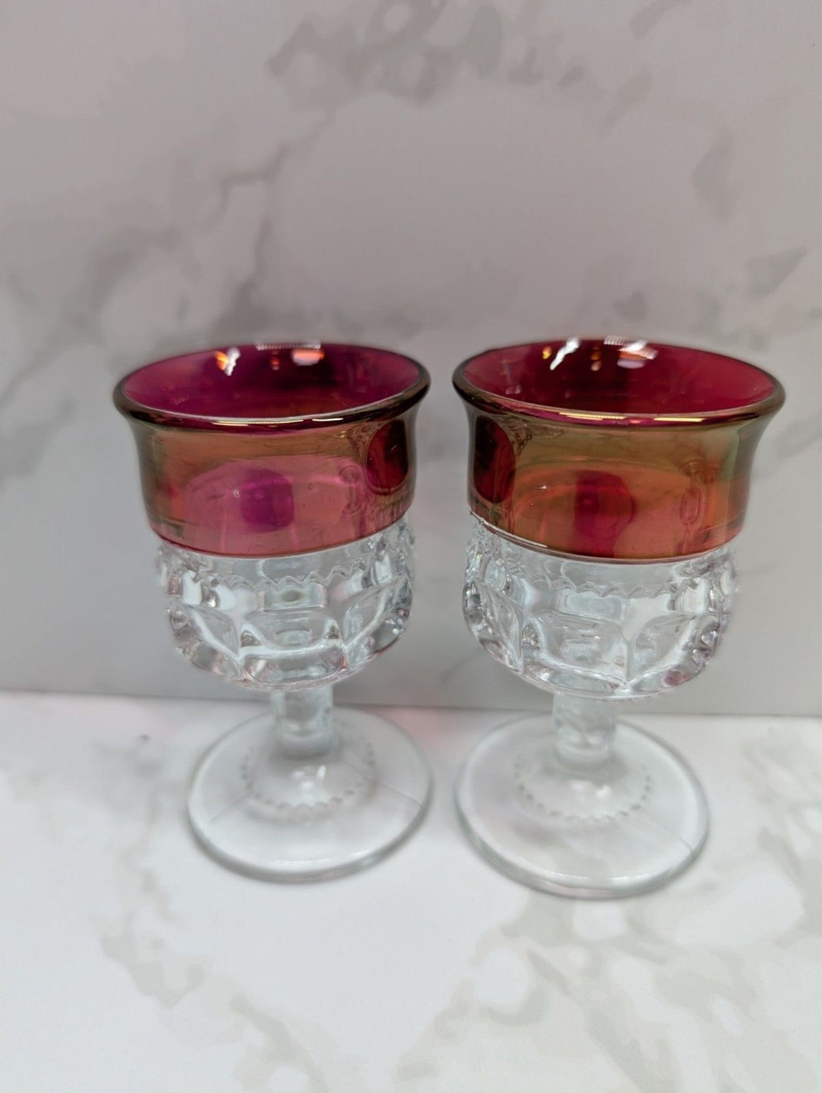Tiffin King’s Crown Ruby Flash Wine Glasses Set of 4 Vintage Thumbprint Stemware