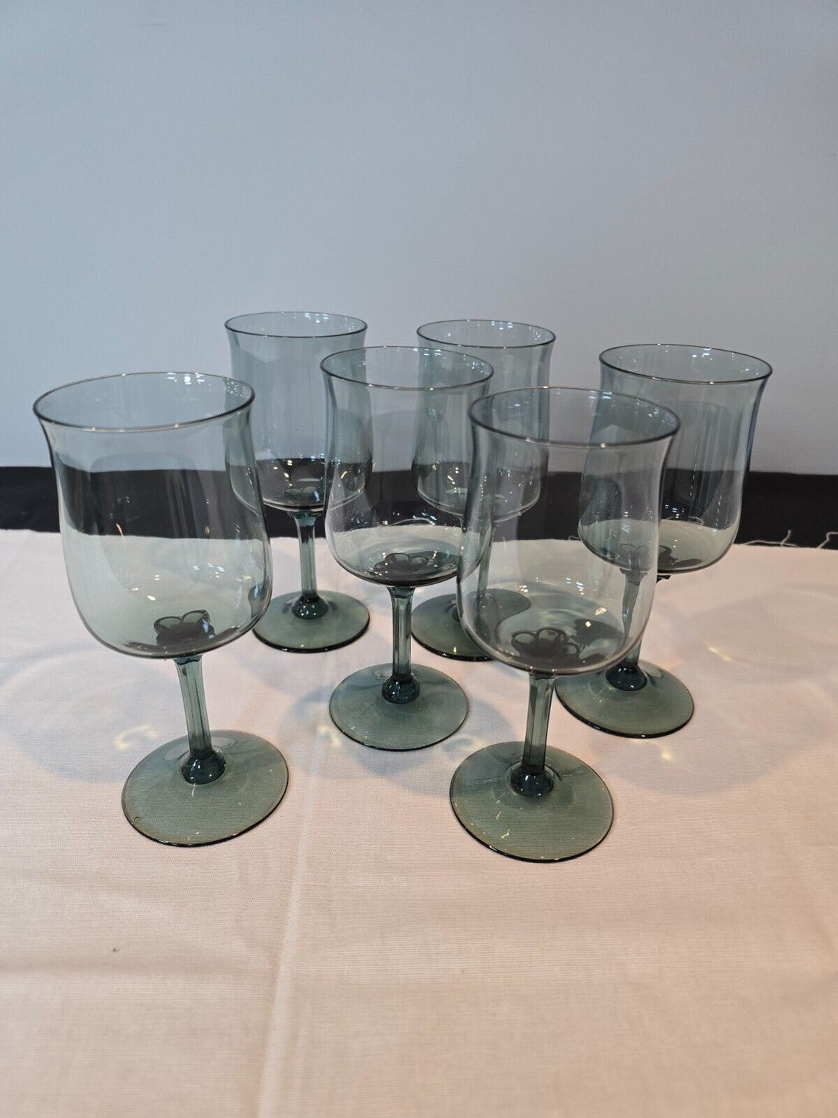 Set of 6 Lenox Crystal Silver Mist Blue Gray Water/Wine Goblet Glasses 6"