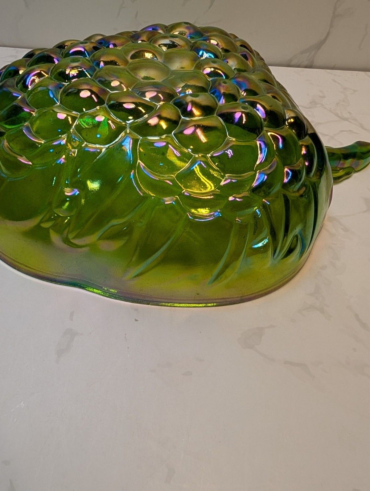 Indiana Glass Harvest Grape Olive Green Carnival Glass Leaf Candy Dish Bowl