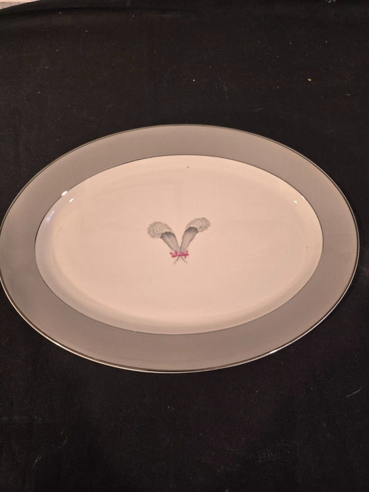 Syracuse China Coronet 14" Oval Platter USA Gold Trim Floral Center Vintage