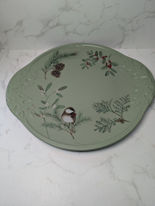 Pfaltzgraff Winterwood 16" Oval Serving Platter Chickadee Holiday Stoneware