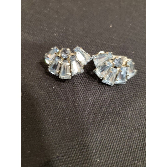Vintage Blue Rhinestone/Crystal Clip-On Earrings