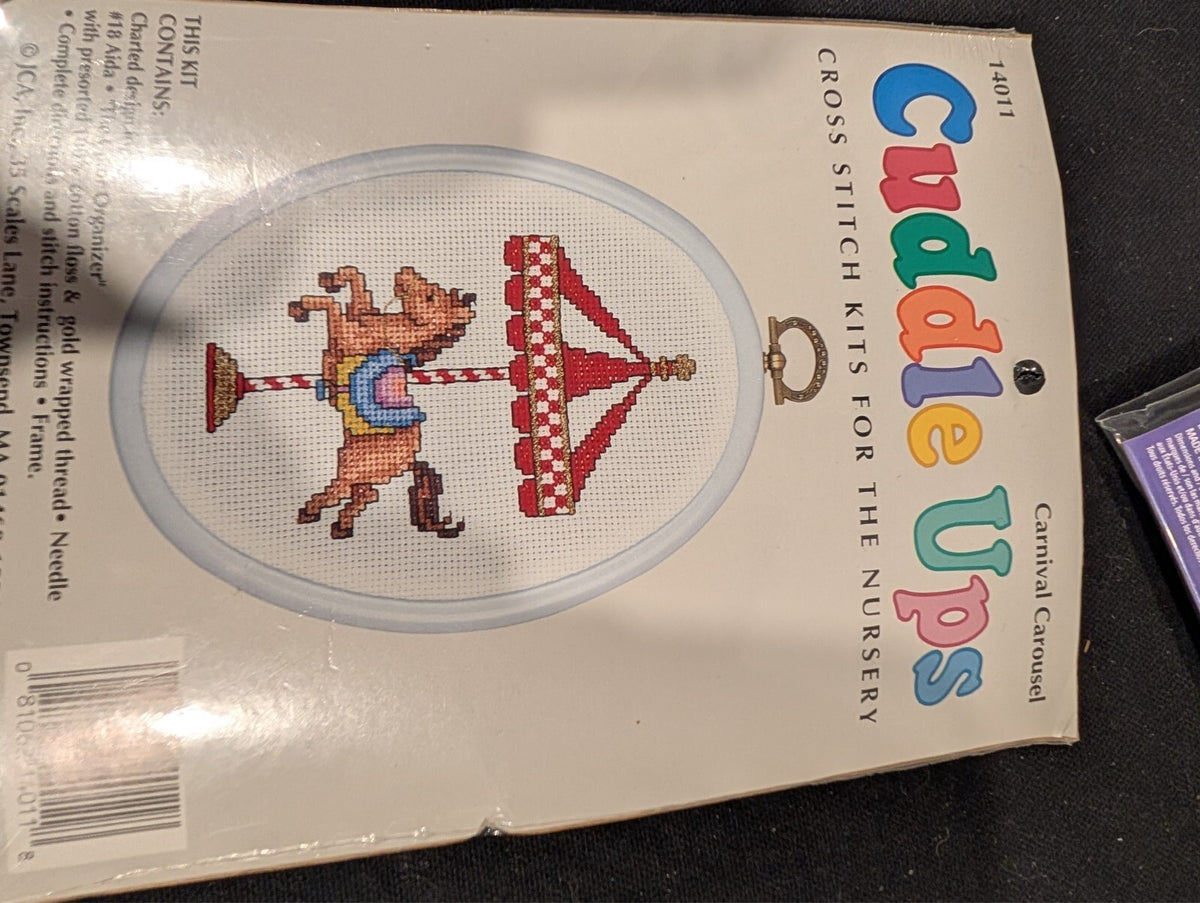 3 Mini Cross Stitch Kits Dimensions Soccer Dog Janlynn Tractor Cuddle Ups