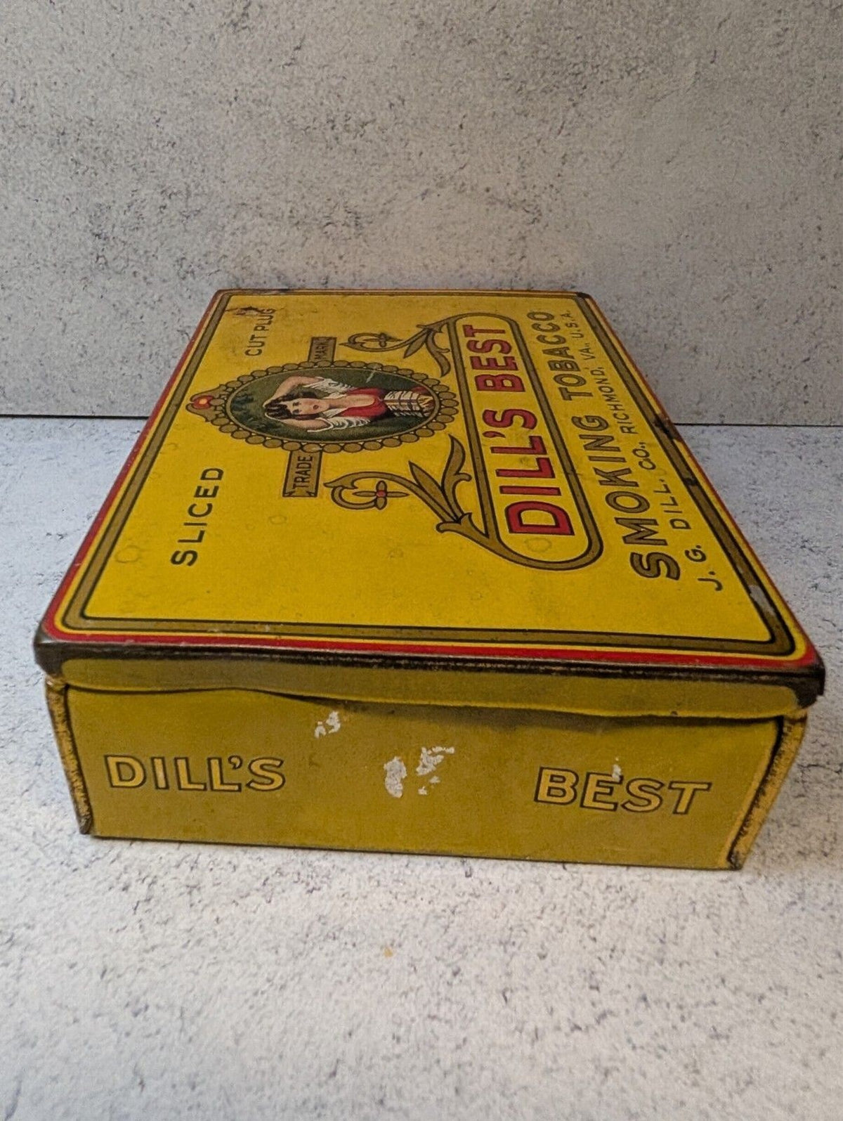 Antique Dill's Best Sliced Tobacco Tin Richmond VA Litho Figural