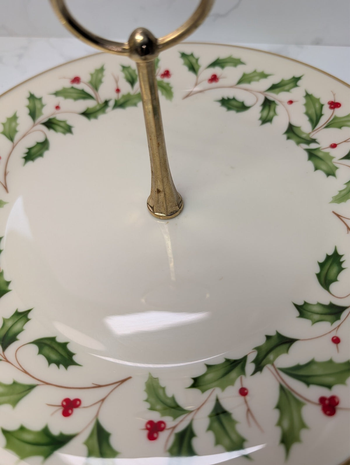 Lenox Holiday Dimension 10.5" Serving Plate Tidbit Tray Gold Handle USA