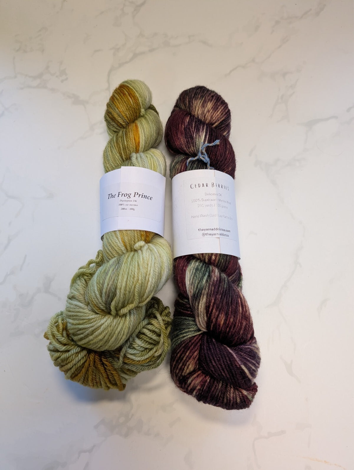 2 Skeins Indie Hand Dyed DK Yarn Merino Wool The Frog Prince Cedar Berries 200g