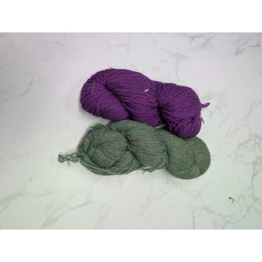2 Vintage Harrisville Designs 100% Virgin Wool Skeins Plum Green Heather Yarn