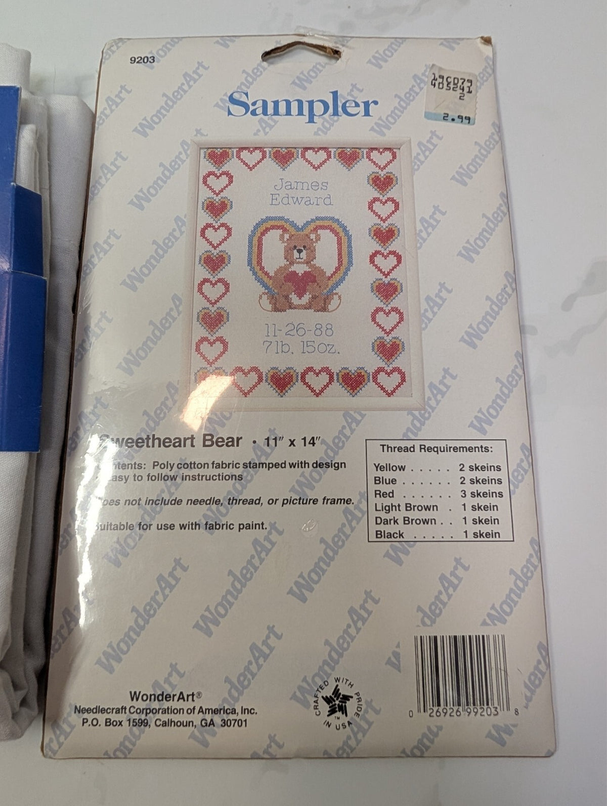 Vintage Bucilla Stamped Pillowcase Pair & WonderArt Bear Birth Sampler Kit Lot