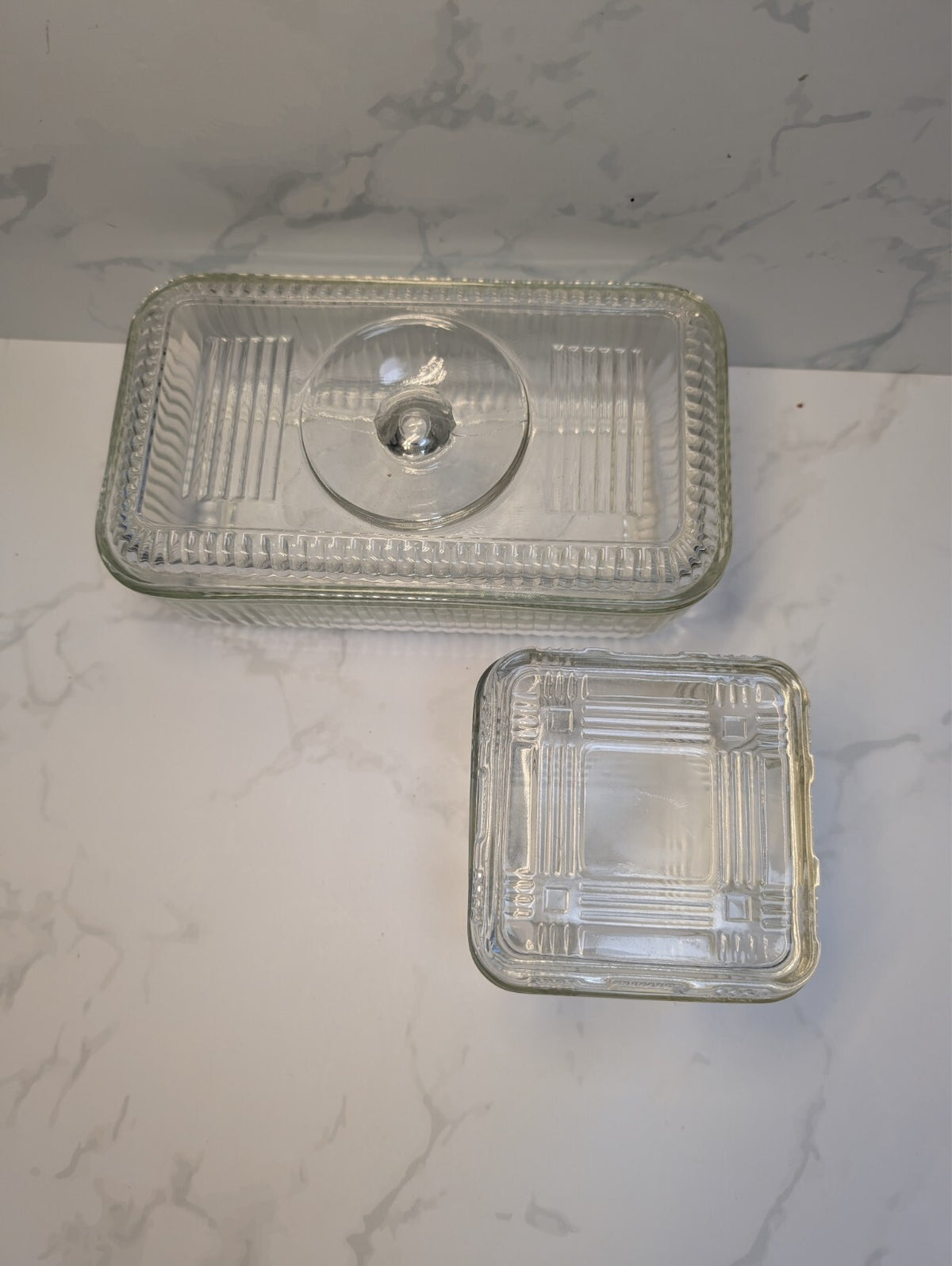 Anchor Hocking Clear Ribbed Refrigerator Dish Set Geometric Lids