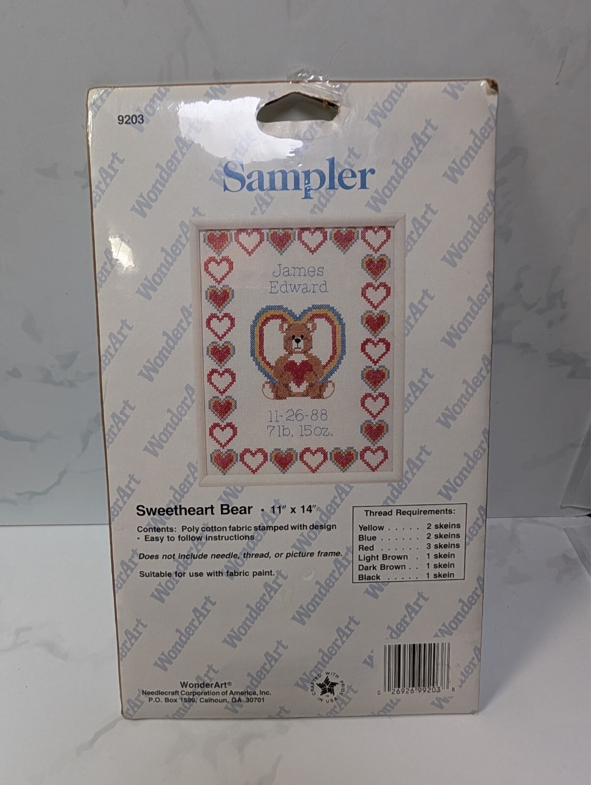 Vintage Bucilla Stamped Pillowcase Pair & WonderArt Bear Birth Sampler Kit Lot