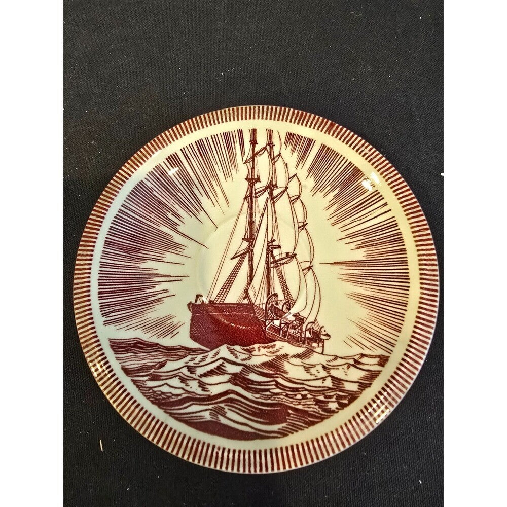 Rockwell Kent Moby Dick Cup & Saucer Set – Vernon Kilns – Brown– 1940s Vintage