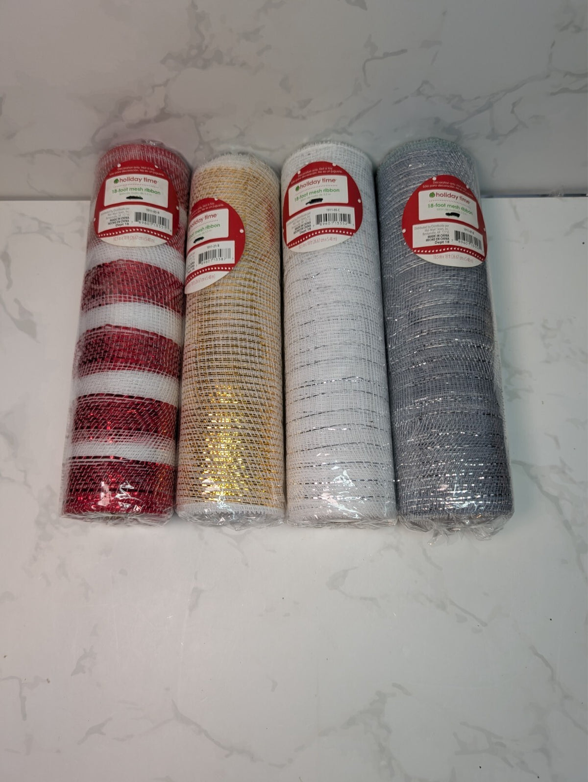 Holiday Time Deco Mesh Ribbon Lot 4 Rolls 10.5" x 18' Christmas Craft