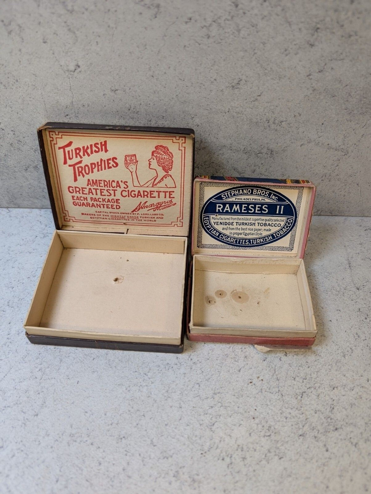 2 Vintage Cigarette Boxes Turkish Trophies Rameses II Empty