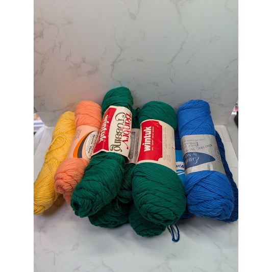 Vtg Yarn Lot Wintuk Sayelle Nomis Caron Acrylic Mixed Colors Green Blue Yellow