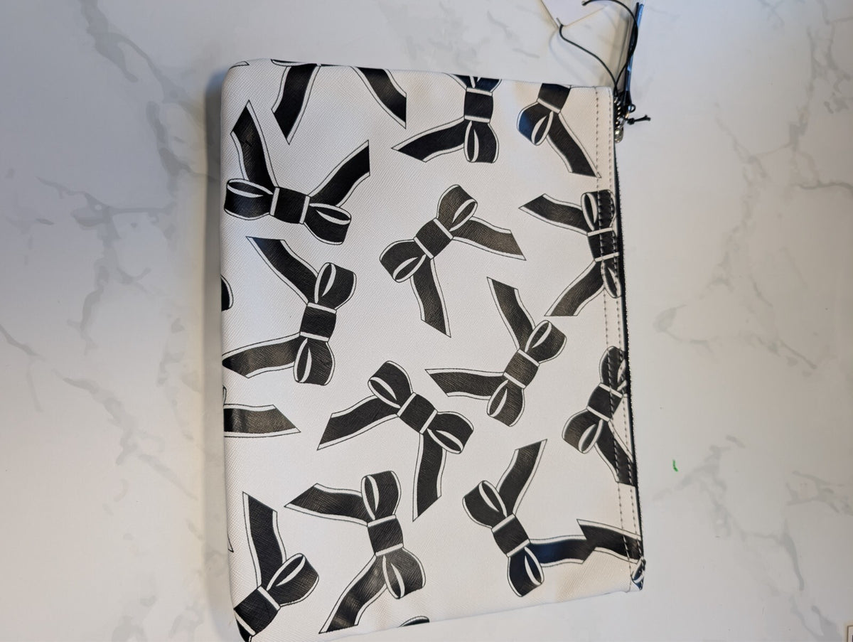 Saks Fifth Avenue Black & White Bows Cosmetic Pouch NWT