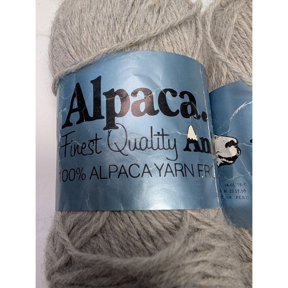 Lot of 2 Andes 100% Alpaca Yarn Skeins Gray Made in Peru