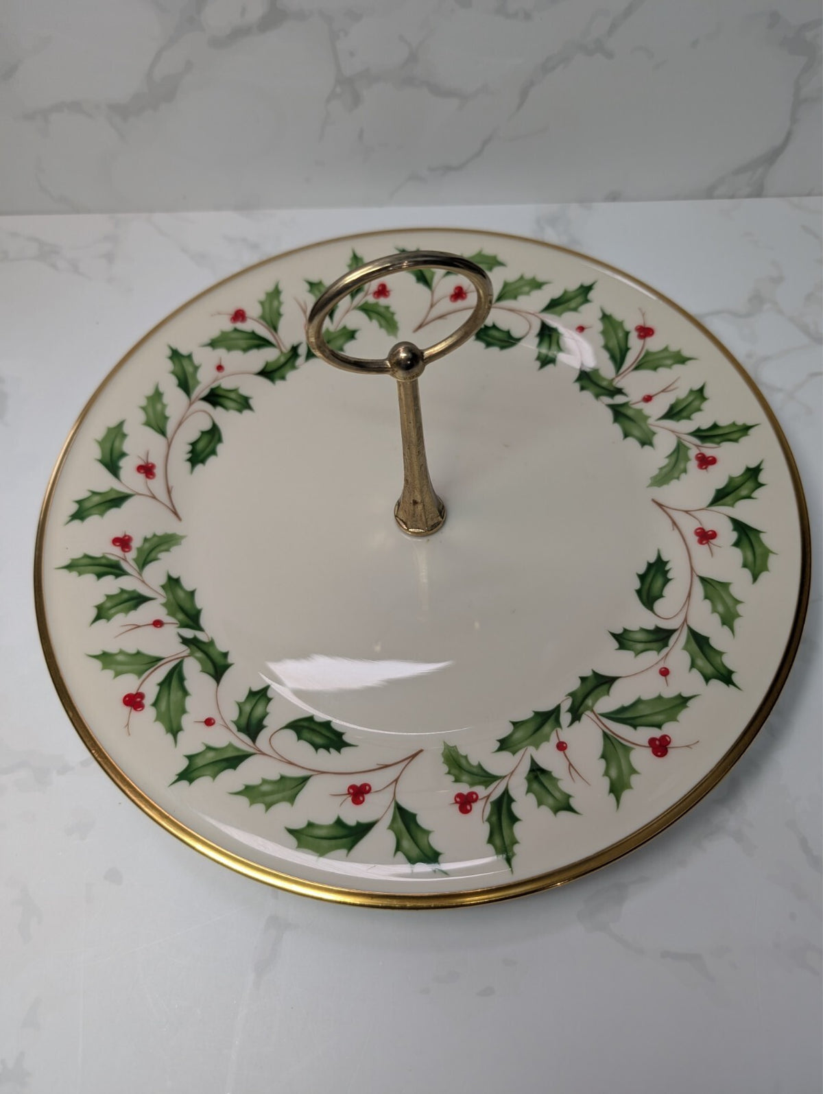 Lenox Holiday Dimension 10.5" Serving Plate Tidbit Tray Gold Handle USA