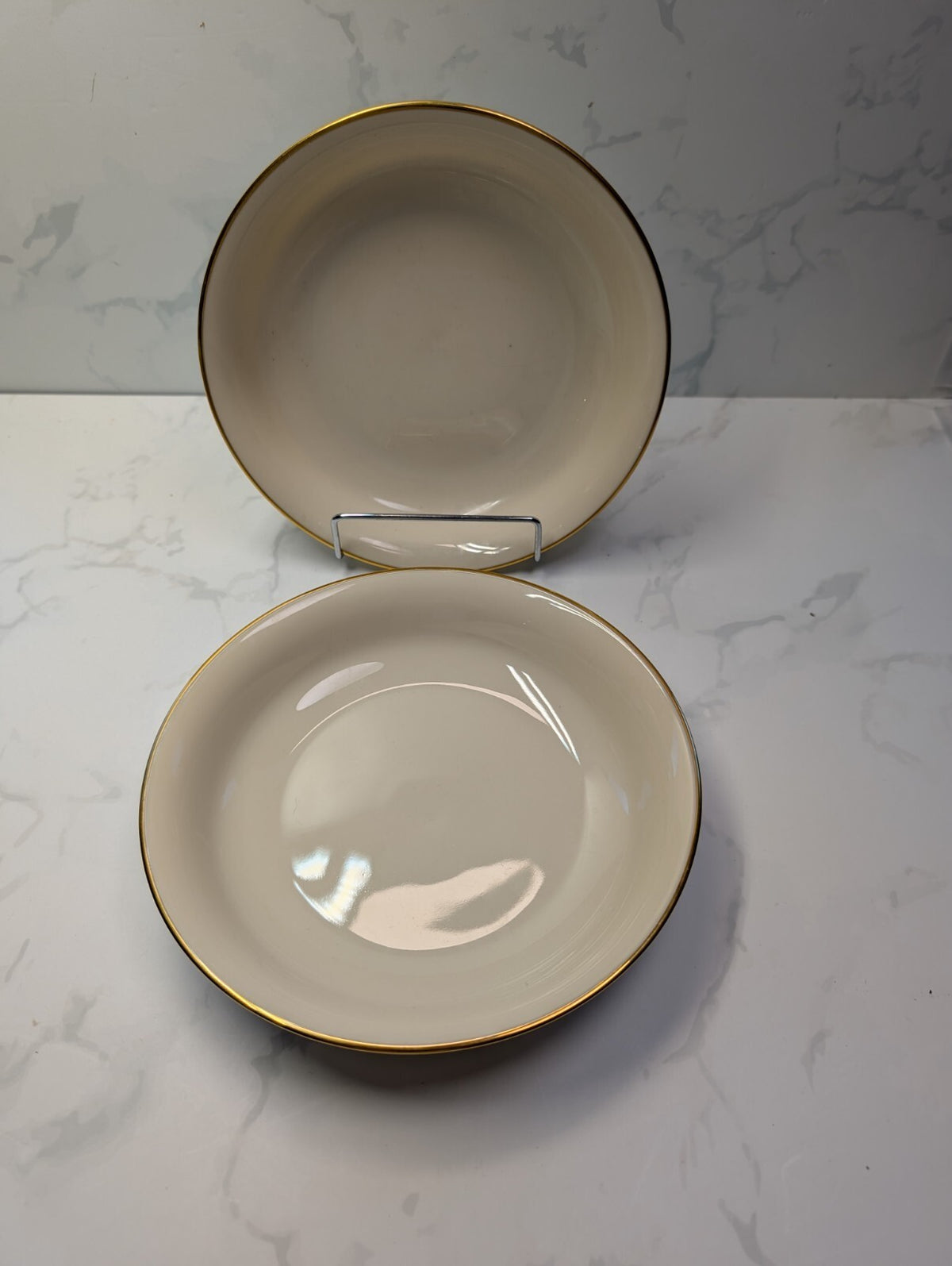 Lenox Hayworth Coupe Soup Bowls Set of 2 Ivory Gold Trim 7.75in USA