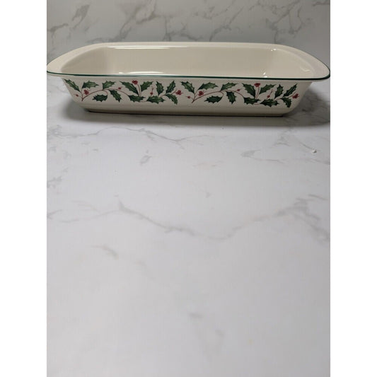 Lenox Holiday Bakeware Rectangular Baking Dish 13" Holly Berry USA Oven Safe