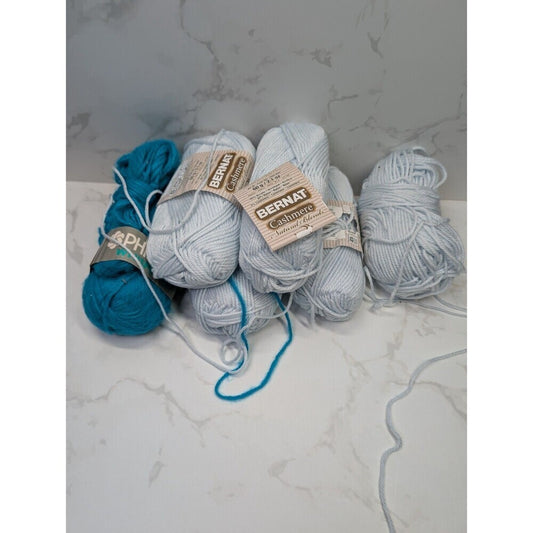 Yarn Lot Bernat Cashmere Natural Blends Rain Blue + Phildar Whisper Teal Mixed