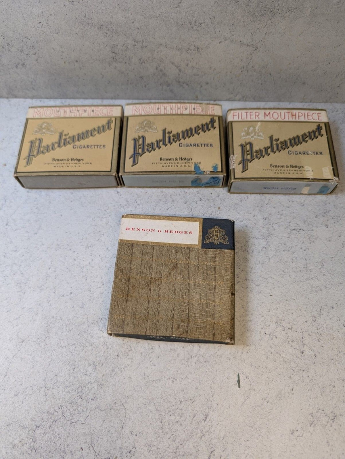 4 Vintage Parliament Benson & Hedges Cigarette Cardboard Boxes Lot