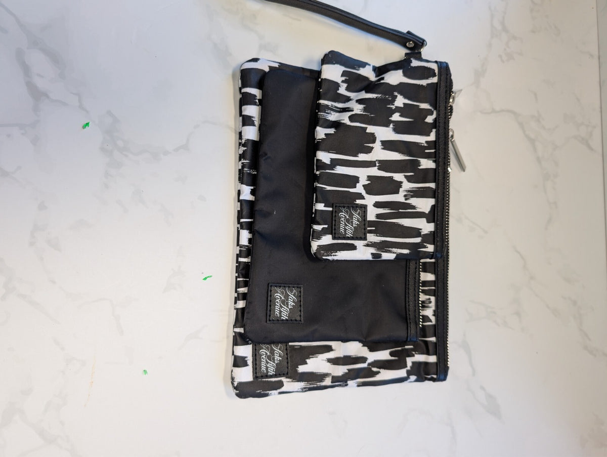 Saks Fifth Avenue Black & White Printed Cosmetic Pouch Set of 3