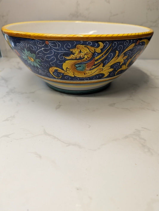 L'Antica Deruta For Bellezza Italian Majolica Griffin Bowl 12" Hand Painted