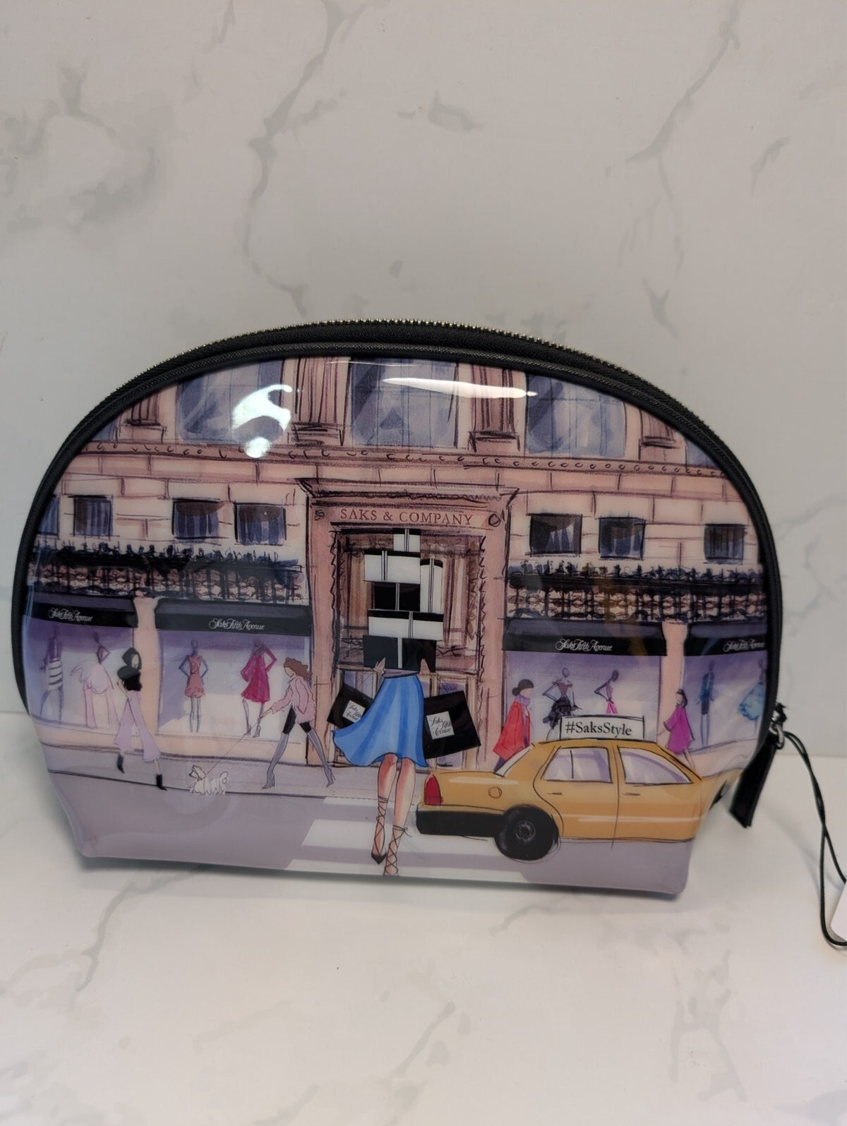Saks Fifth Avenue Watercolor City Street Scene Cosmetic Pouch NWT