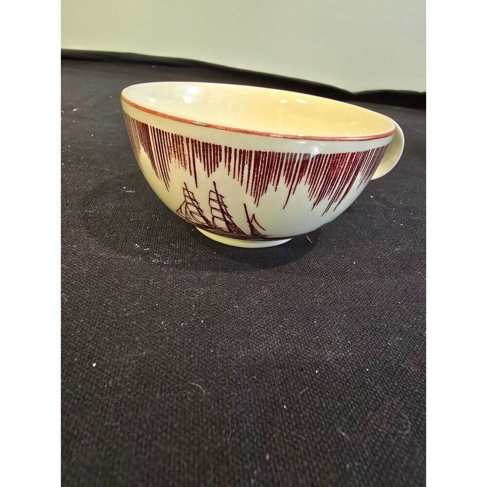 Rockwell Kent Moby Dick Cup & Saucer Set – Vernon Kilns – Brown– 1940s Vintage