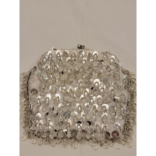 Vintage White Sequin and Drop Bead/Crystal Handmade Deco/Flapper Purse/Clutch