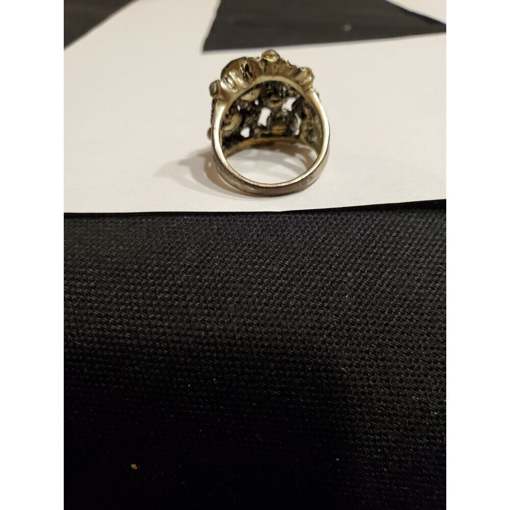 Vintage Black Stone and Rhinestone Ring Size 8.5