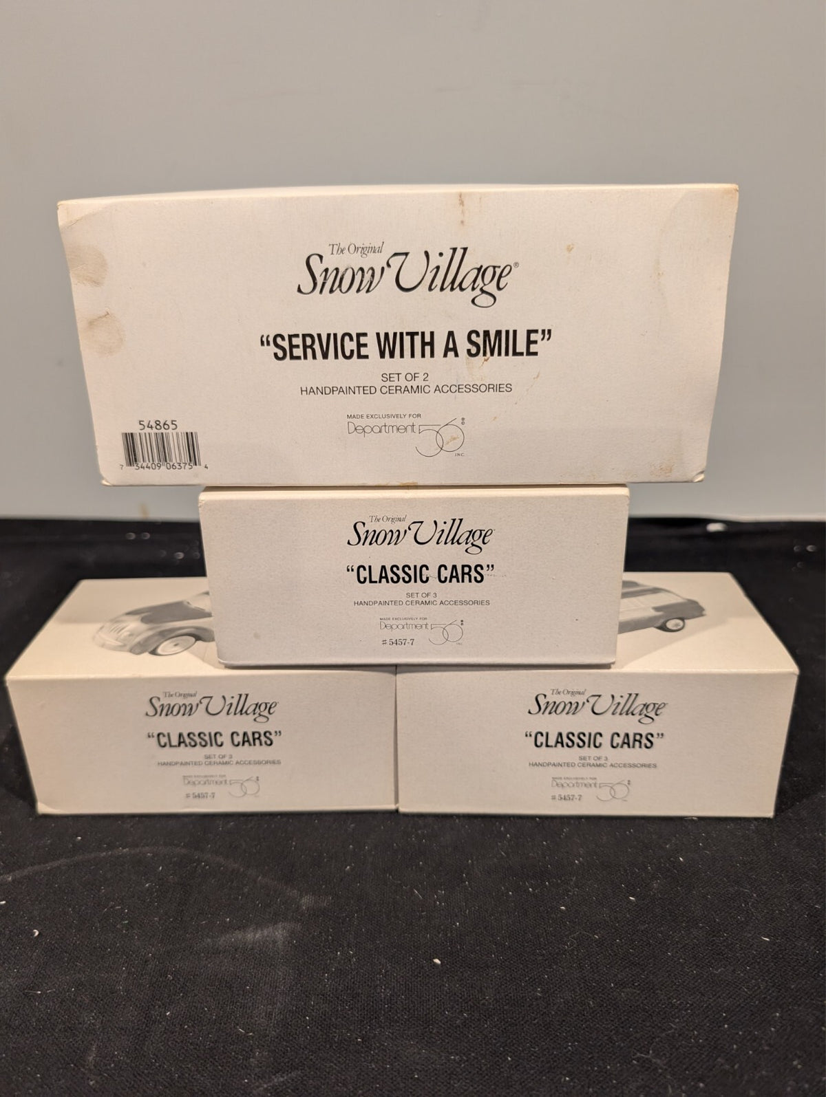 Dept 56 Snow Village Classic Cars Lot of 3 Sets + Service With a Smile