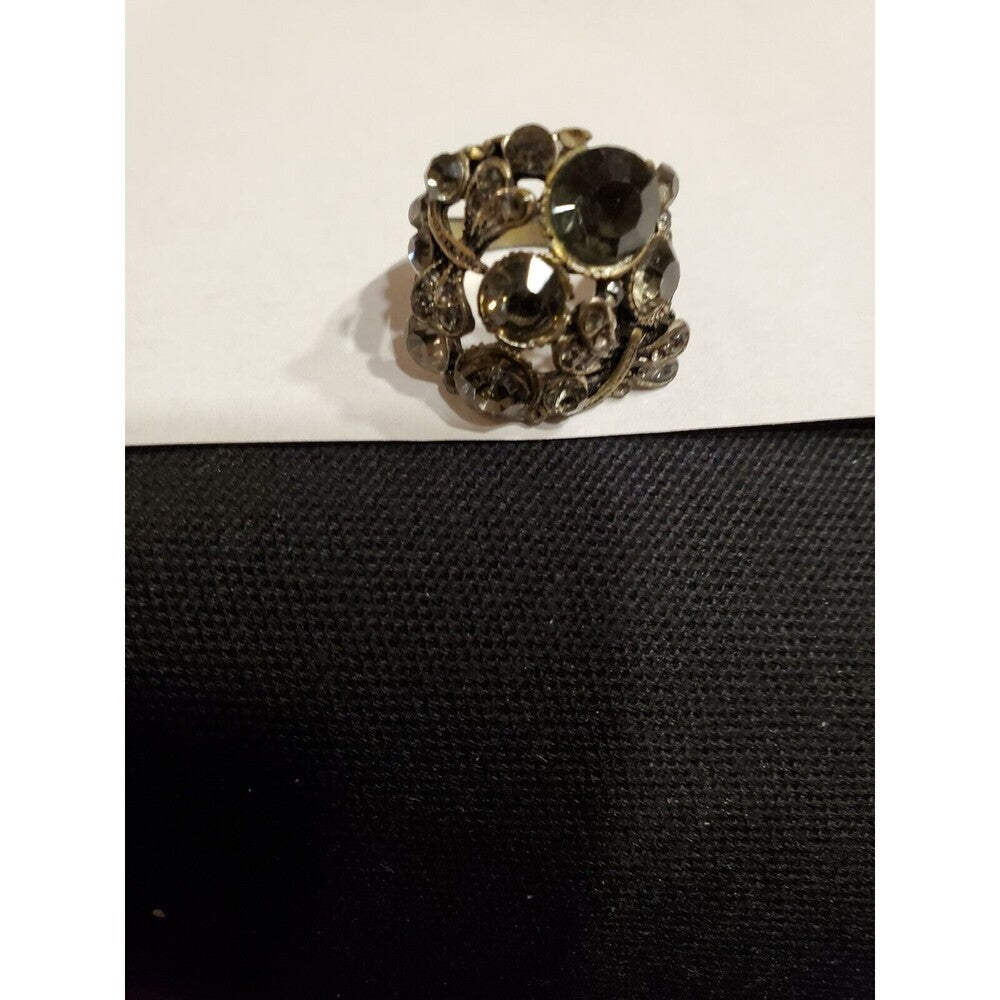 Vintage Black Stone and Rhinestone Ring Size 8.5
