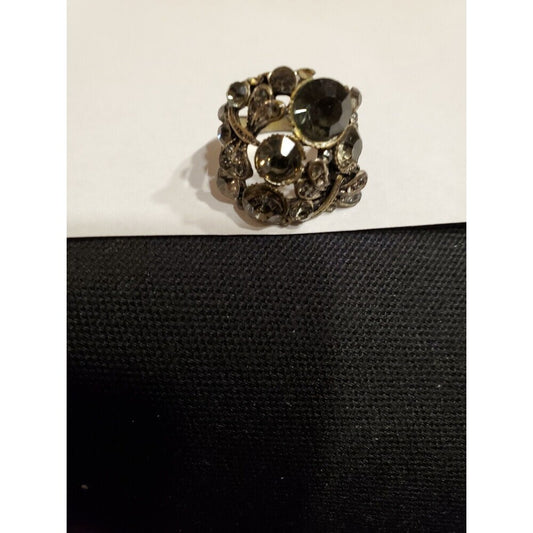 Vintage Black Stone and Rhinestone Ring Size 8.5