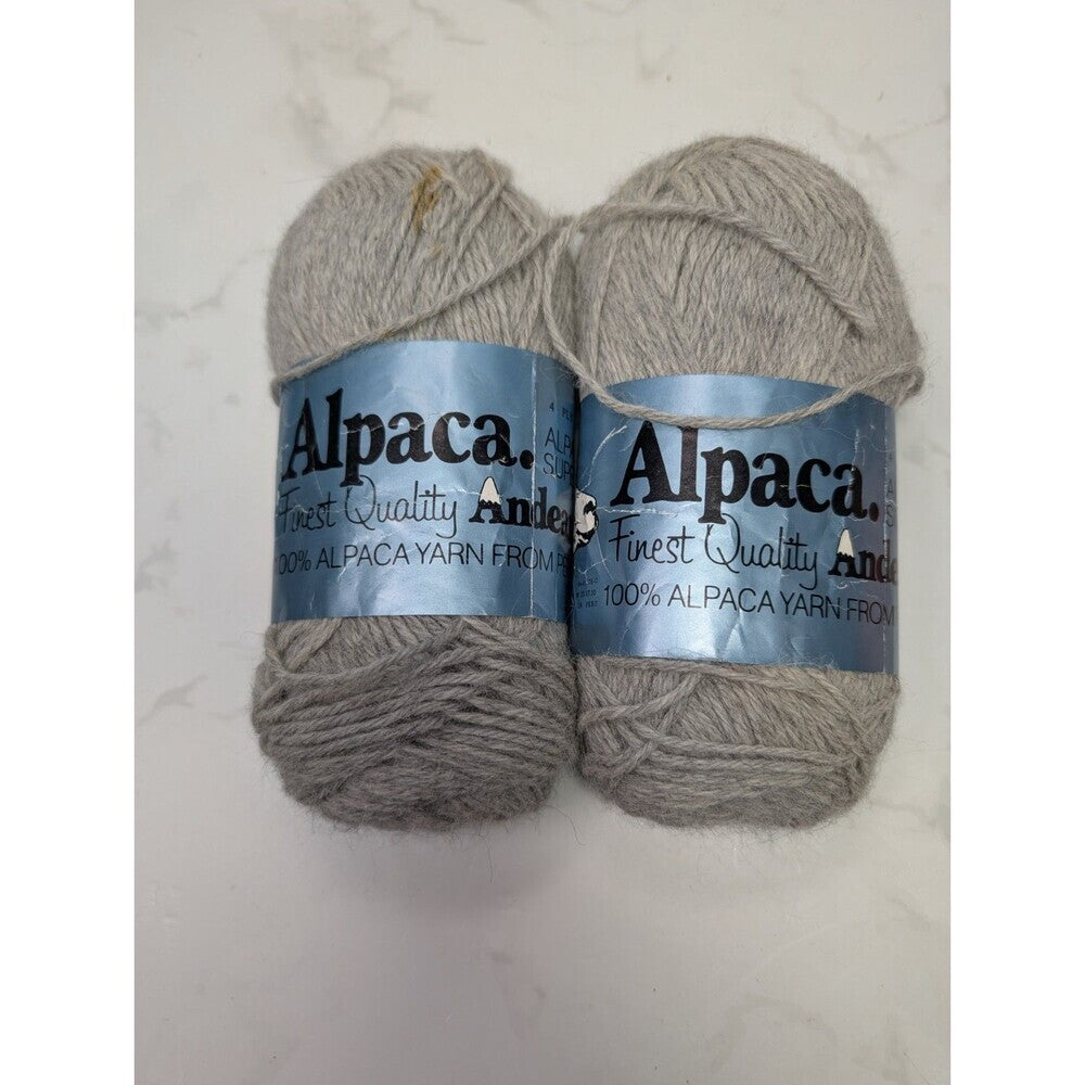 Lot of 2 Andes 100% Alpaca Yarn Skeins Gray Made in Peru