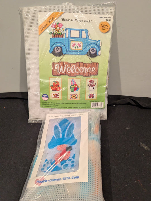2 Plastic Canvas Kits Design Works Seasonal Pickup Truck Easter Bunny Gnome