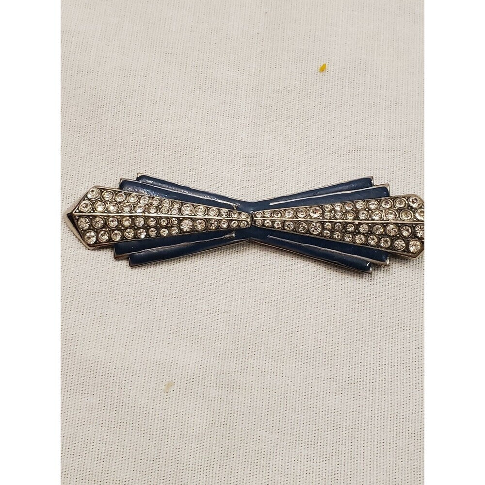 Vintage Art Deco Rhinestone and Blue Enamel Earrings and Pin Brooch