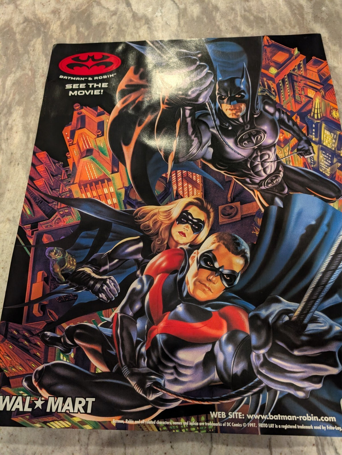 1997 Batman & Robin Movie Promo Poster Frito Lay Wal-Mart DC Comics George Cloon