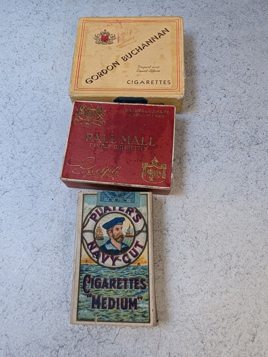 3 Vintage Cigarette Cardboard Boxes Pall Mall Navy Cut Buchanan