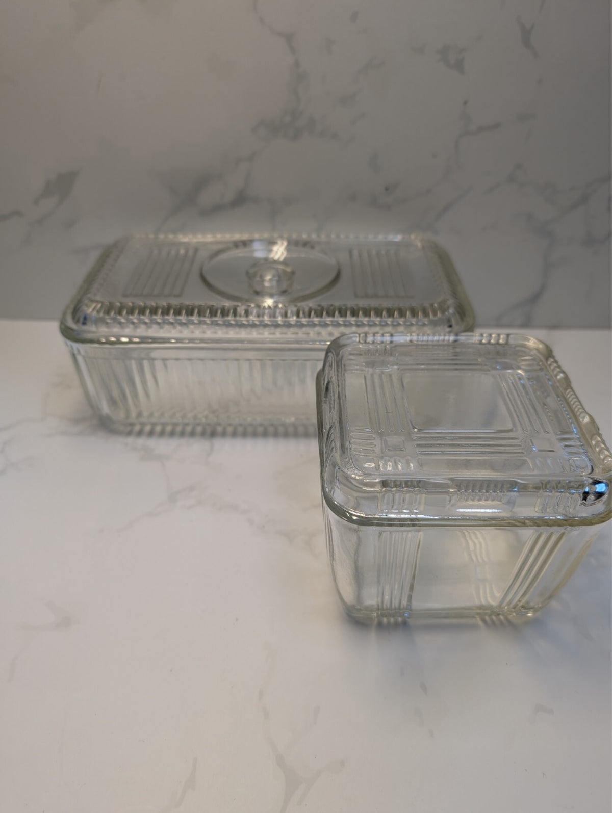 Anchor Hocking Clear Ribbed Refrigerator Dish Set Geometric Lids