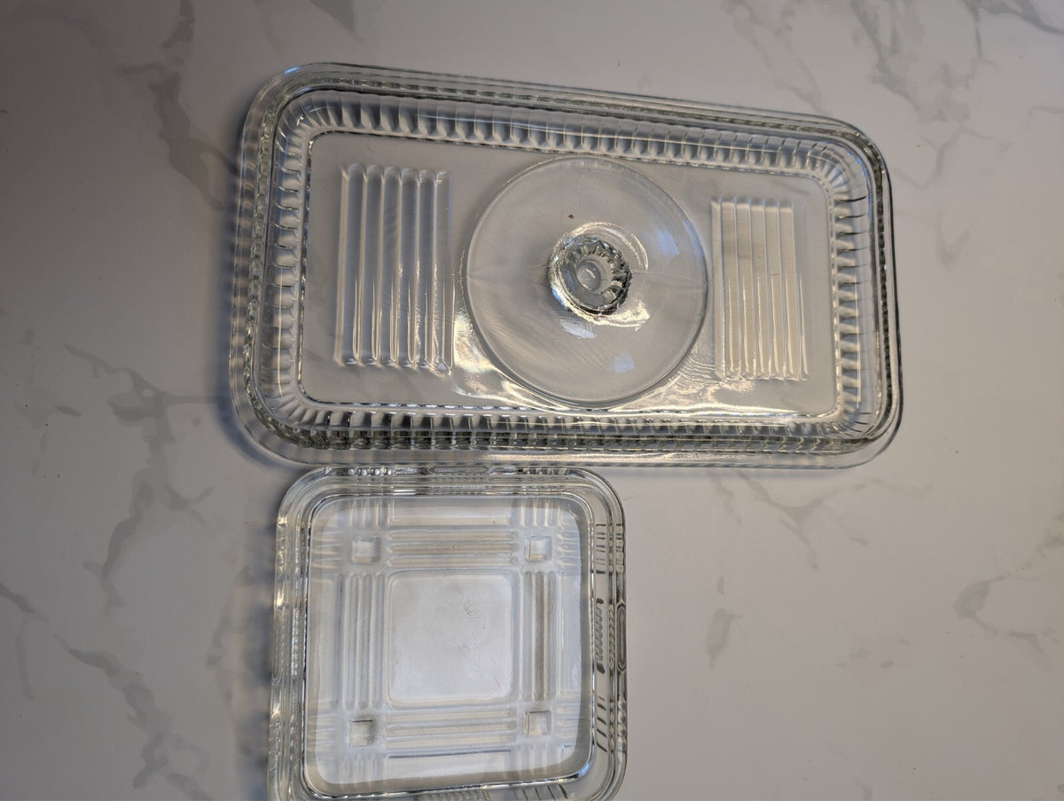 Anchor Hocking Clear Ribbed Refrigerator Dish Set Geometric Lids