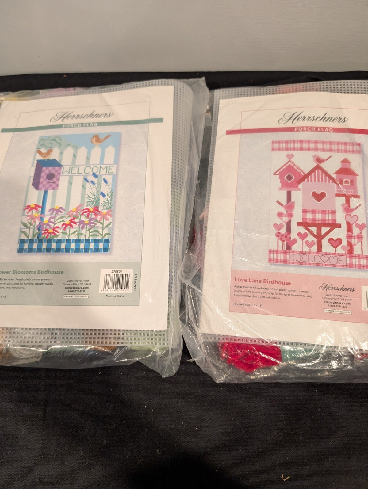 4 Herrschners Birdhouse Porch Flag Plastic Canvas Kits Chickadees Wildflowers