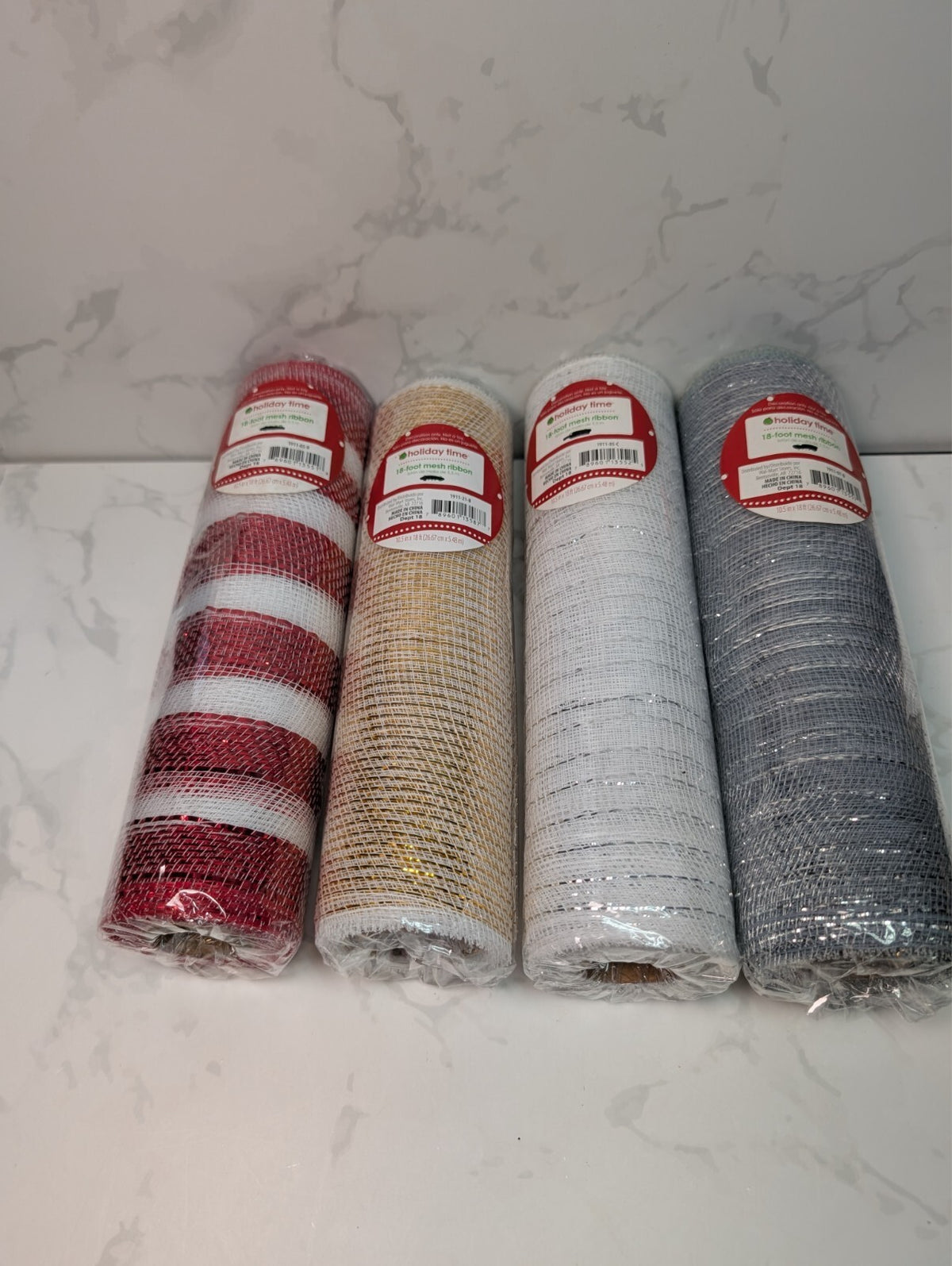 Holiday Time Deco Mesh Ribbon Lot 4 Rolls 10.5" x 18' Christmas Craft
