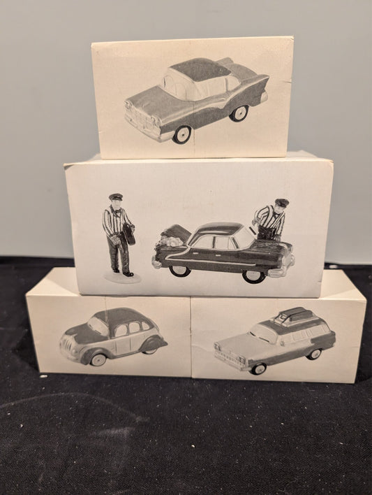 Dept 56 Snow Village Classic Cars Lot of 3 Sets + Service With a Smile
