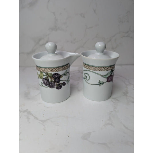 Dansk Umbrian Fruits Creamer & Covered Sugar Bowl Set Portugal