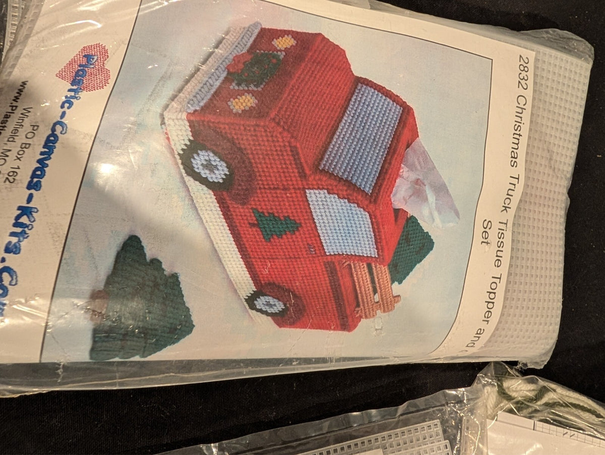 4 Holiday Tissue Box Plastic Canvas Kits Mary Maxim Winter Welcome Penguin Truck