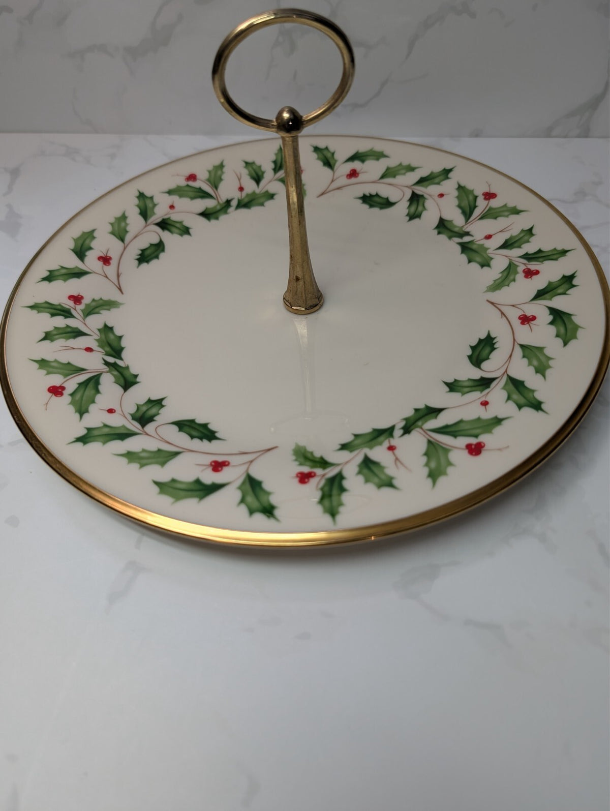 Lenox Holiday Dimension 10.5" Serving Plate Tidbit Tray Gold Handle USA