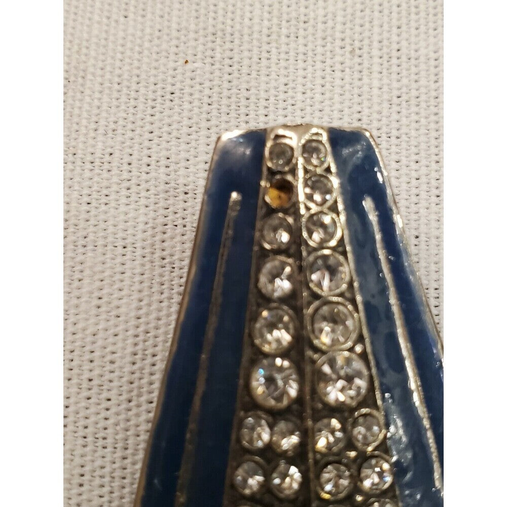 Vintage Art Deco Rhinestone and Blue Enamel Earrings and Pin Brooch
