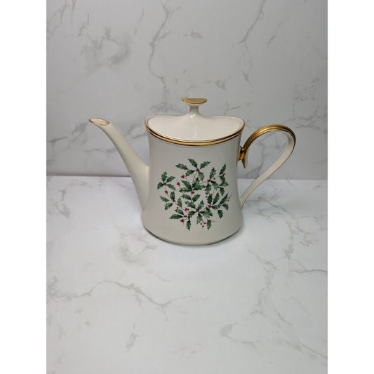 Lenox Holiday Coffee Pot w/Lid Dimension Collection Gold Trim USA Christmas
