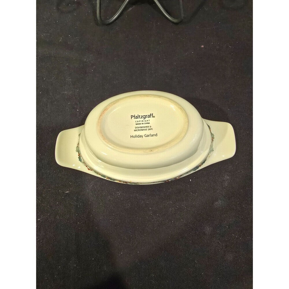 Pfaltzgraff Holiday Garland Divided Serving Bowl with Metal Stand & Ladle